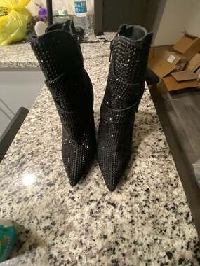 Gianni Bini Rhinestone Embellished Pointed Toe Stiletto Ankle Boots